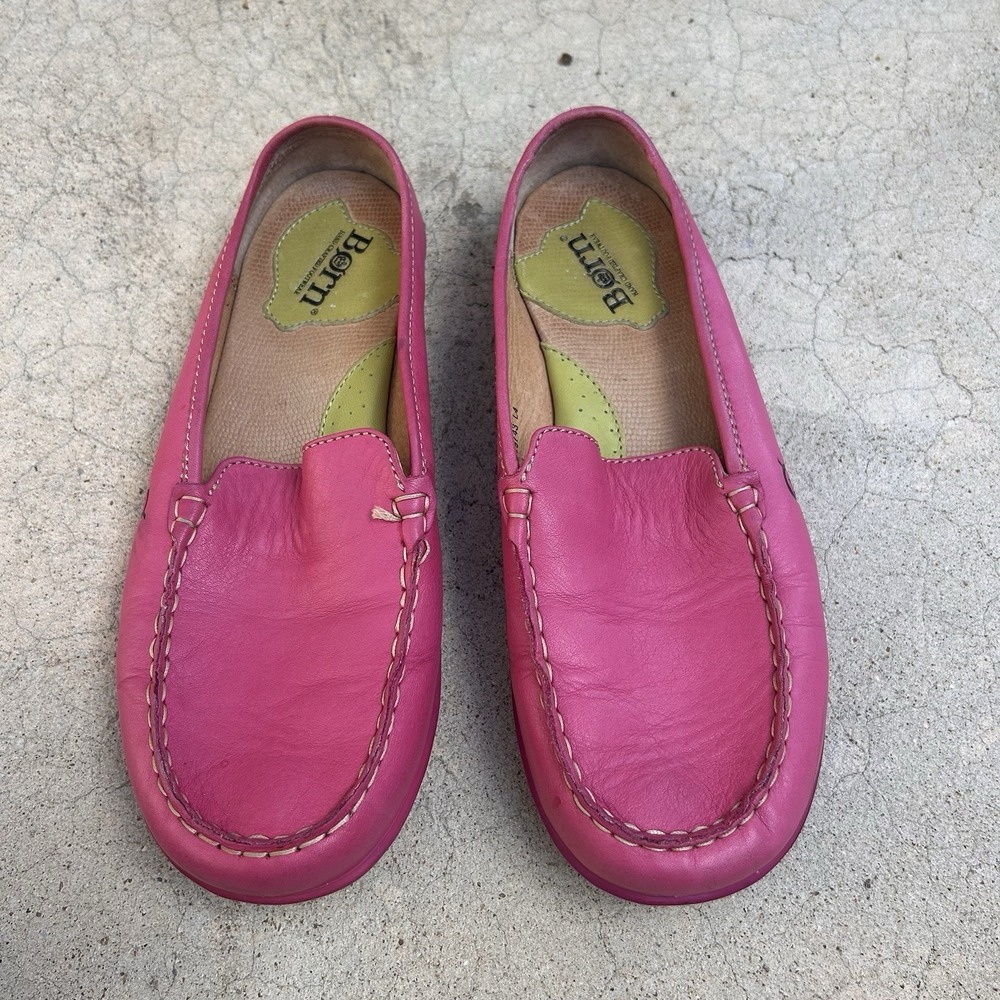 BORN (BØRN) Pink Leather Slip-On Loafers/Moccasins - Size 8.5 40 - Picture 1 of 13